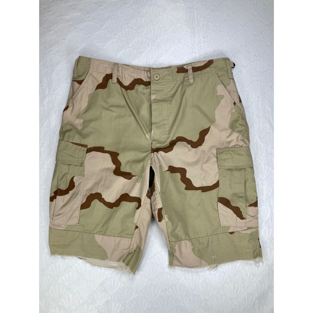 Military Issue Desert Camo Ripstop Cargo Shorts Mens Sz 36 Tan Raw Hem Tactical